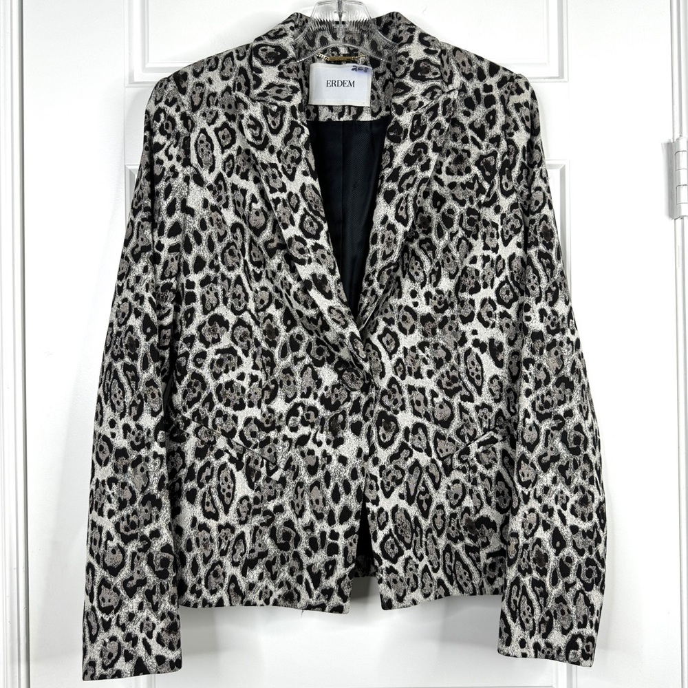 ERDEM Iris Leopard Jacquard Single Breasted Blazer NEW Size 8 Rare